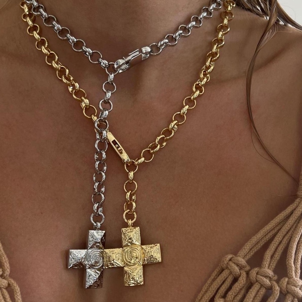 Luv Aj Gold Molten Cross Pendant Necklace